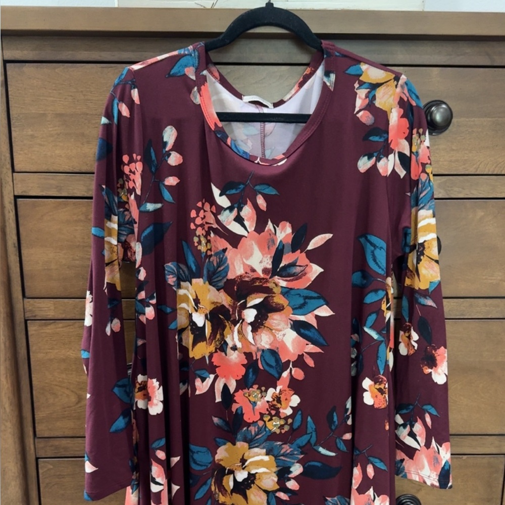 ODDY Floral Dress - Burgundy and Multicolor